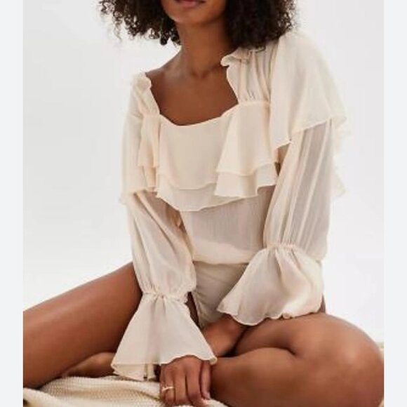 new FREE PEOPLE give me drama chiffon ruffle bodysuit M L - Picture 1 of 3